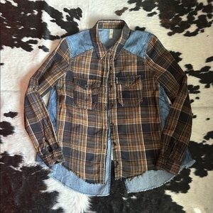Free People Checkered Shirt with Denim Detail